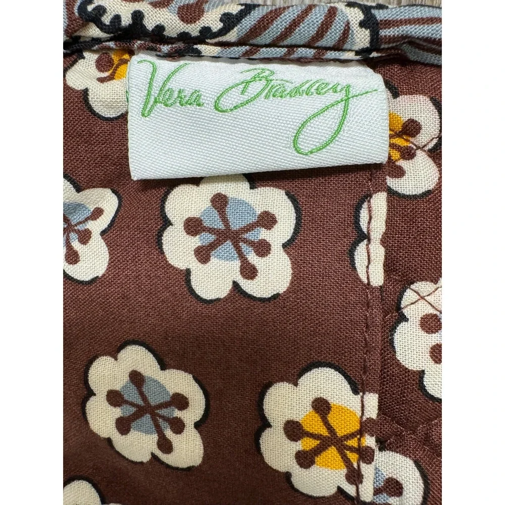 Vera Bradley Slate Blooms Quilted Floral Wristlet Brown Zip Clutch Bag